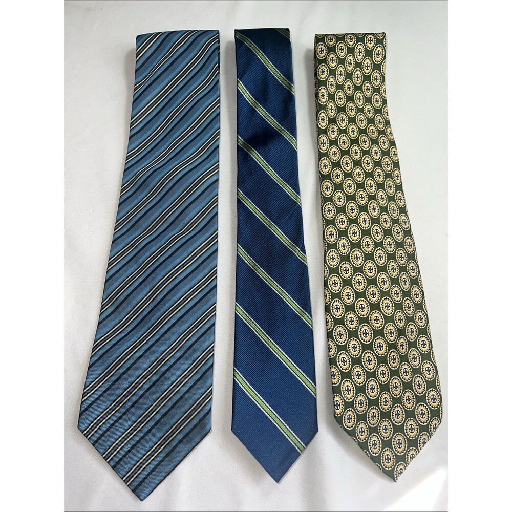 J Crew Silk Ties 3 - Blue Striped & Green Medallion‎